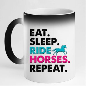 Cute Funny Eat Sleep Ride Horses Repeat 11oz Black Color Changing Mug