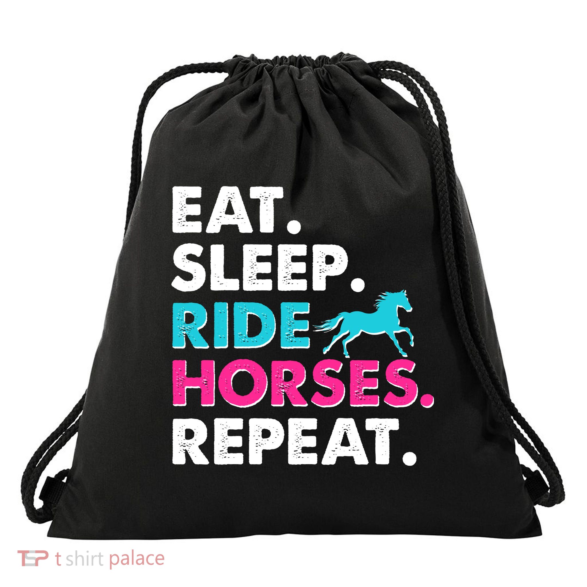 Cute Funny Eat Sleep Ride Horses Repeat Drawstring Bag