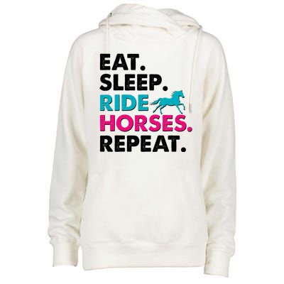 Cute Funny Eat Sleep Ride Horses Repeat Womens Funnel Neck Pullover Hood