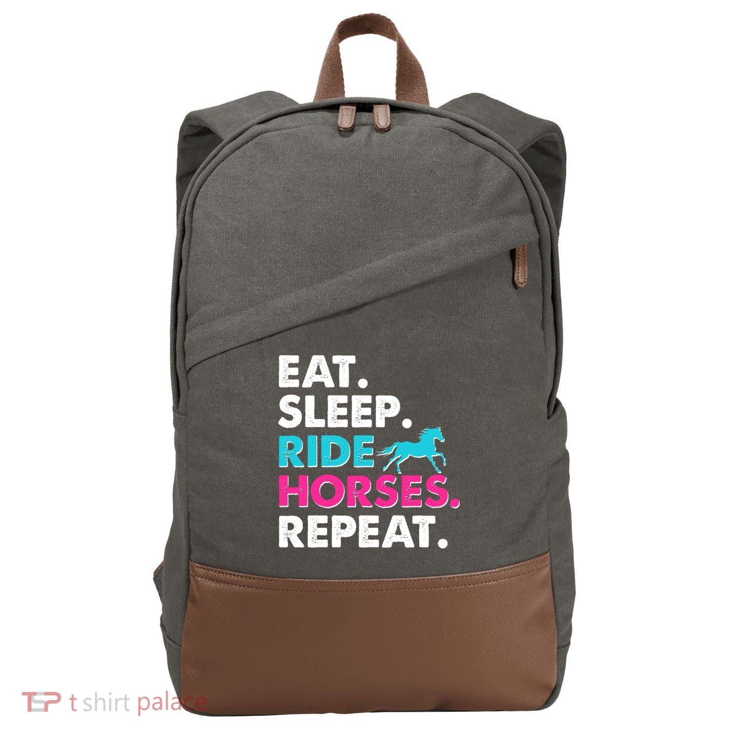 Cute Funny Eat Sleep Ride Horses Repeat Cotton Canvas Backpack