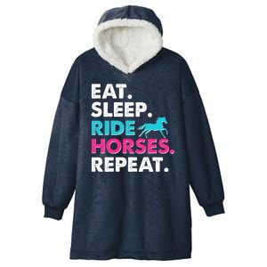 Cute Funny Eat Sleep Ride Horses Repeat Hooded Wearable Blanket