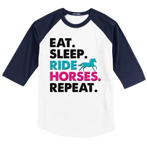 Cute Funny Eat Sleep Ride Horses Repeat Baseball Sleeve Shirt