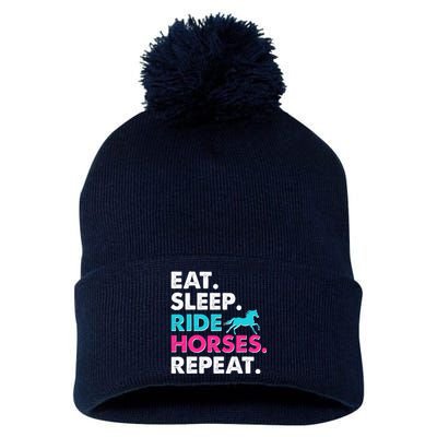 Cute Funny Eat Sleep Ride Horses Repeat Pom Pom 12in Knit Beanie