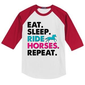 Cute Funny Eat Sleep Ride Horses Repeat Kids Colorblock Raglan Jersey