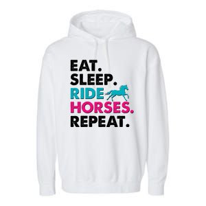 Cute Funny Eat Sleep Ride Horses Repeat Garment-Dyed Fleece Hoodie