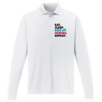 Cute Funny Eat Sleep Ride Horses Repeat Performance Long Sleeve Polo