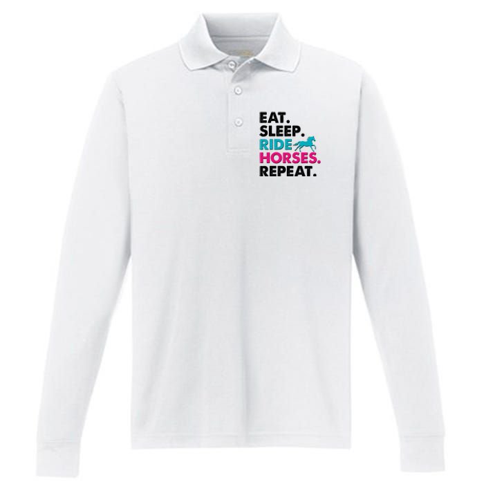 Cute Funny Eat Sleep Ride Horses Repeat Performance Long Sleeve Polo