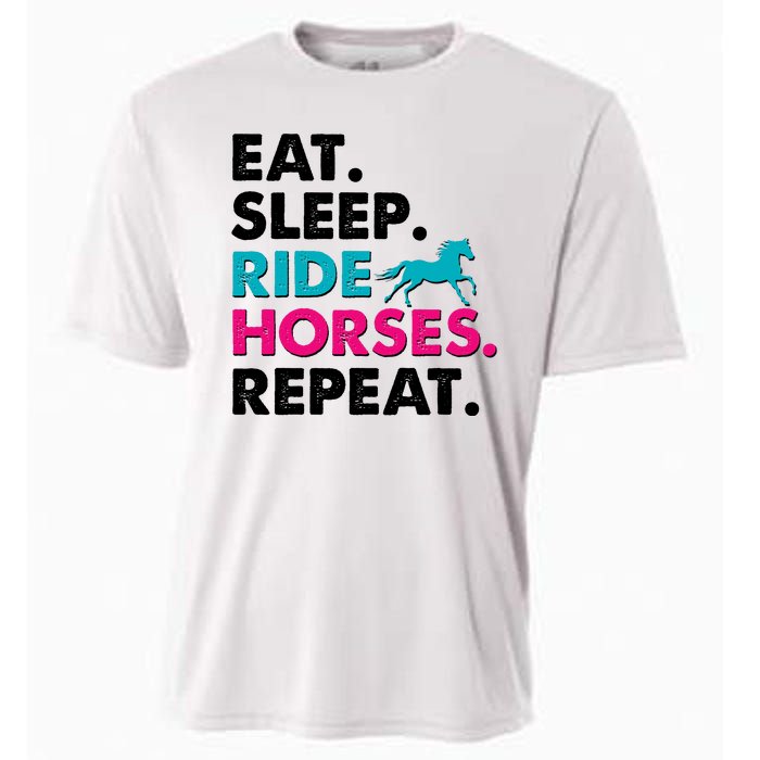 Cute Funny Eat Sleep Ride Horses Repeat Cooling Performance Crew T-Shirt