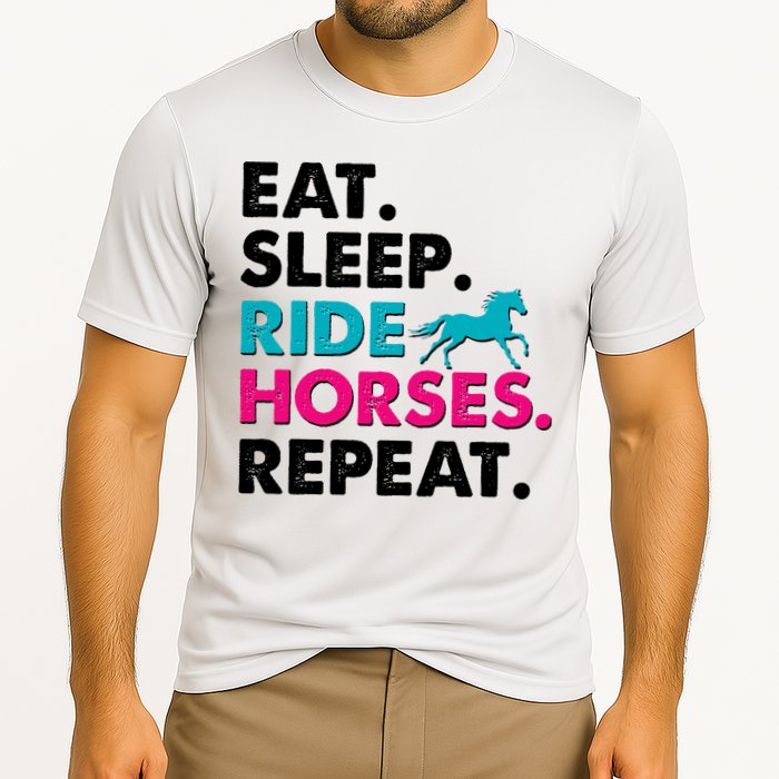 Cute Funny Eat Sleep Ride Horses Repeat Cooling Performance Crew T-Shirt