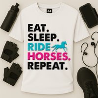 Cute Funny Eat Sleep Ride Horses Repeat Cooling Performance Crew T-Shirt
