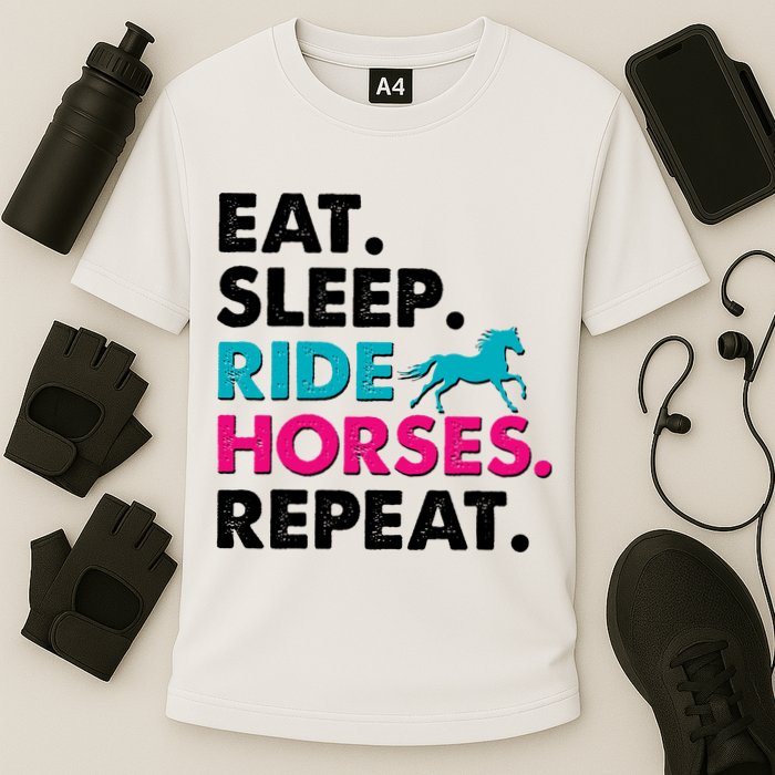 Cute Funny Eat Sleep Ride Horses Repeat Cooling Performance Crew T-Shirt