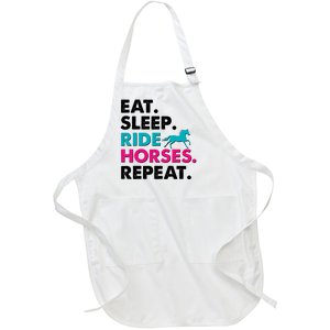 Cute Funny Eat Sleep Ride Horses Repeat Full-Length Apron With Pockets