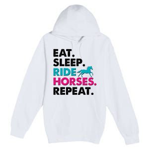 Cute Funny Eat Sleep Ride Horses Repeat Premium Pullover Hoodie