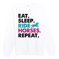 Cute Funny Eat Sleep Ride Horses Repeat Premium Crewneck Sweatshirt