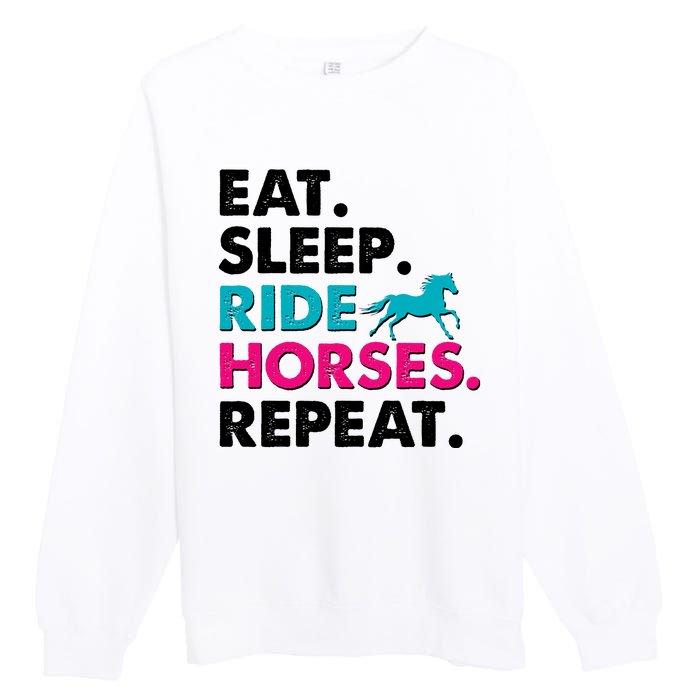 Cute Funny Eat Sleep Ride Horses Repeat Premium Crewneck Sweatshirt