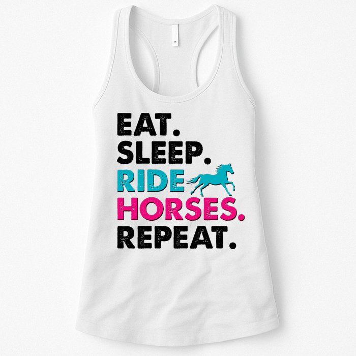 Cute Funny Eat Sleep Ride Horses Repeat Womens Tank Top