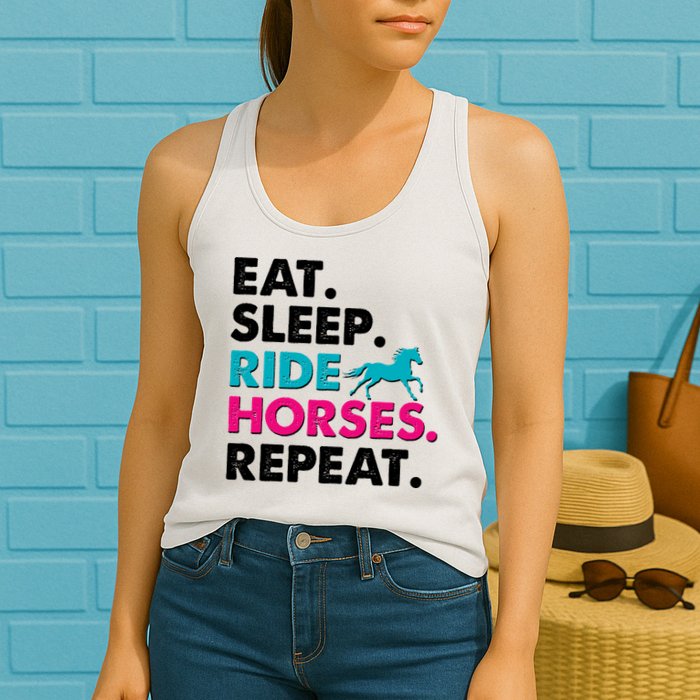 Cute Funny Eat Sleep Ride Horses Repeat Womens Tank Top