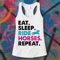 Cute Funny Eat Sleep Ride Horses Repeat Womens Tank Top
