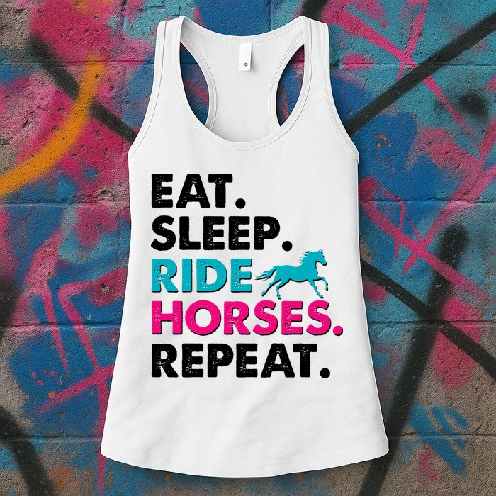 Cute Funny Eat Sleep Ride Horses Repeat Womens Tank Top