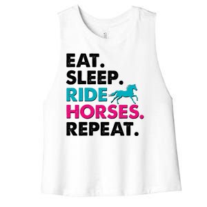 Cute Funny Eat Sleep Ride Horses Repeat Women's Racerback Cropped Tank