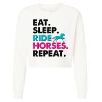 Cute Funny Eat Sleep Ride Horses Repeat Cropped Pullover Crew