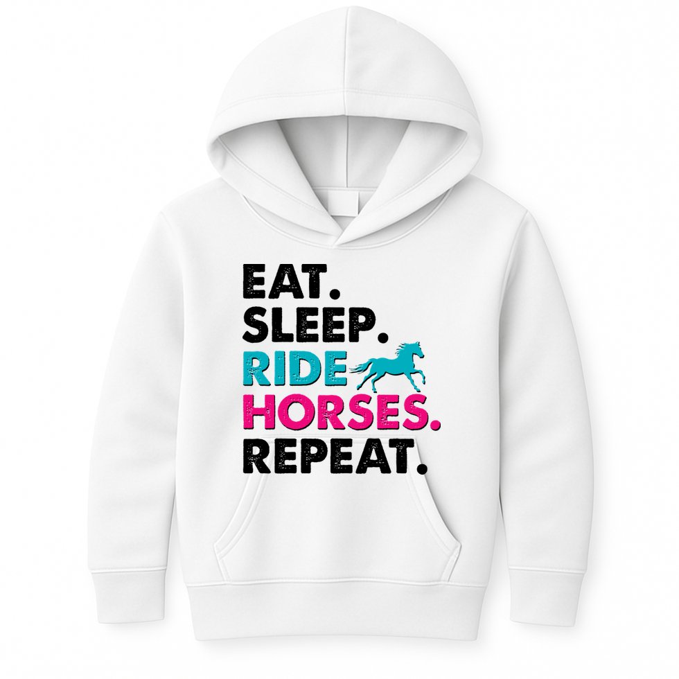 Cute Funny Eat Sleep Ride Horses Repeat Kids Hoodie
