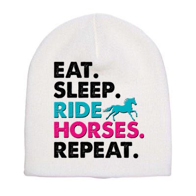 Cute Funny Eat Sleep Ride Horses Repeat Short Acrylic Beanie