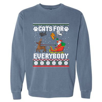 Cats For Everybody Ugly Funny Christmas Cute Cat Xmas Pajama Gift Garment-Dyed Sweatshirt