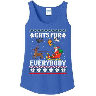 Cats For Everybody Ugly Funny Christmas Cute Cat Xmas Pajama Gift Ladies Essential Tank