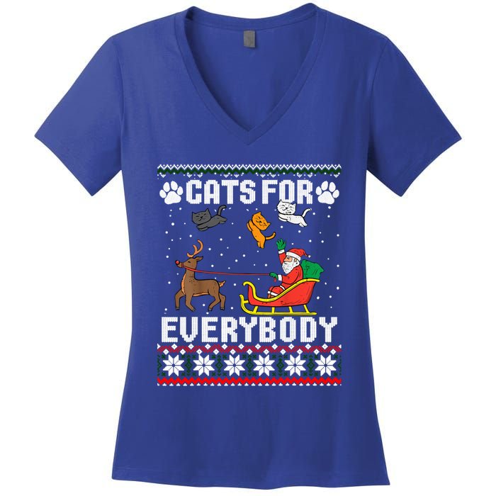 Cats For Everybody Ugly Funny Christmas Cute Cat Xmas Pajama Gift Women's V-Neck T-Shirt