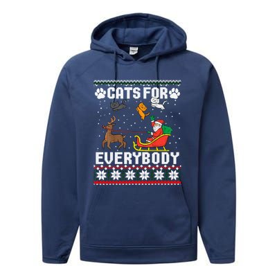 Cats For Everybody Ugly Funny Christmas Cute Cat Xmas Pajama Gift Performance Fleece Hoodie