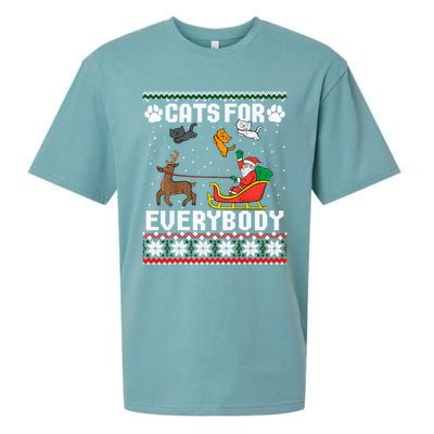 Cats For Everybody Ugly Funny Christmas Cute Cat Xmas Pajama Gift Sueded Cloud Jersey T-Shirt