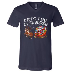 Cats For Everybody Funny Christmas Cat Santa V-Neck T-Shirt