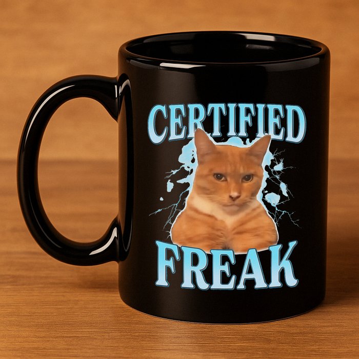 Certified Freak Eat Cement Cursed Cat 11oz C Handle Ceramic Mug