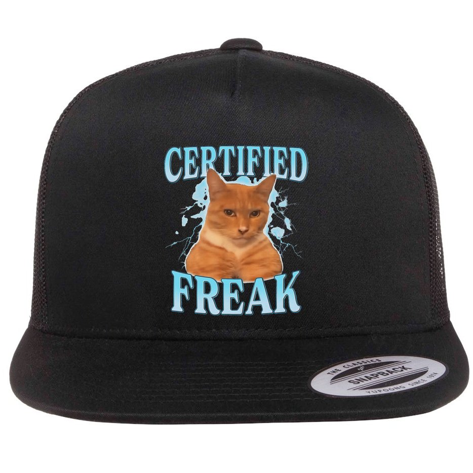 Certified Freak Eat Cement Cursed Cat Flat Bill Trucker Hat