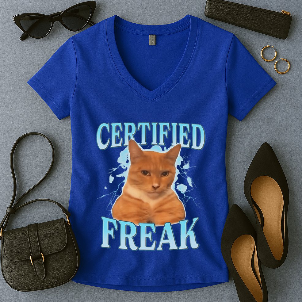 Certified Freak Eat Cement Cursed Cat Women's V-Neck T-Shirt
