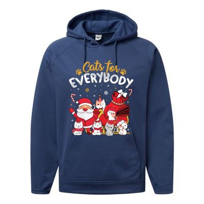 Cats For Everybody Cat Lover Ugly Christmas Sweater Pajama Gift Performance Fleece Hoodie