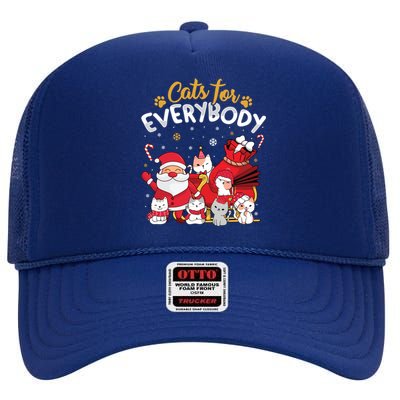 Cats For Everybody Cat Lover Ugly Christmas Sweater Pajama Gift High Crown Mesh Back Trucker Hat