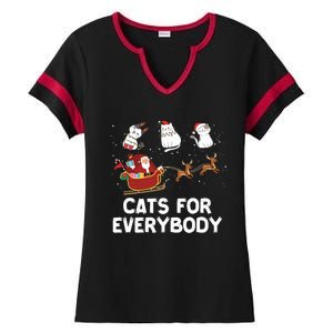 Cats For Everybody Festive Christmas Santa Xmas Funny Ugly  Ladies Halftime Notch Neck Tee