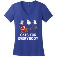 Cats For Everybody Festive Christmas Santa Xmas Funny Ugly  Women's V-Neck T-Shirt