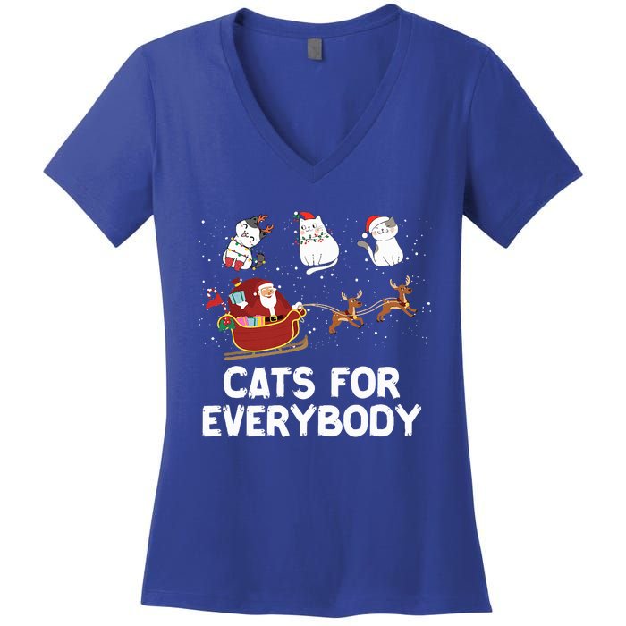 Cats For Everybody Festive Christmas Santa Xmas Funny Ugly  Women's V-Neck T-Shirt