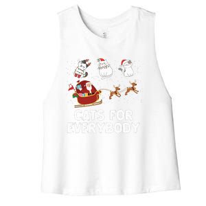 Cats For Everybody Festive Christmas Santa Xmas Funny Ugly  Women's Racerback Cropped Tank