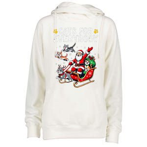 Cats For Everybody Christmas Cat Funny Xmassanta Womens Funnel Neck Pullover Hood