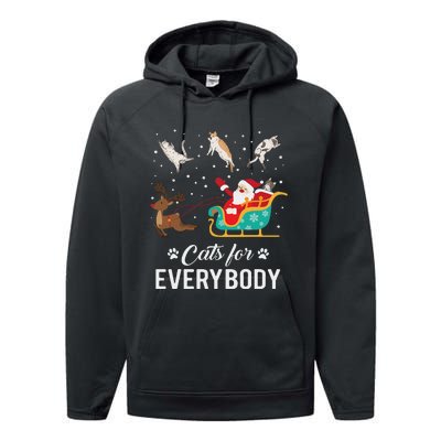 Cats For Everybody Christmas Cat Funny Xmas Santa Women Performance Fleece Hoodie