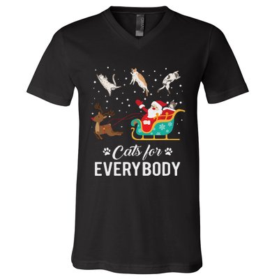 Cats For Everybody Christmas Cat Funny Xmas Santa Women V-Neck T-Shirt