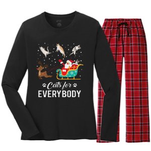 Cats For Everybody Christmas Cat Funny Xmas Santa Women Women's Long Sleeve Flannel Pajama Set 