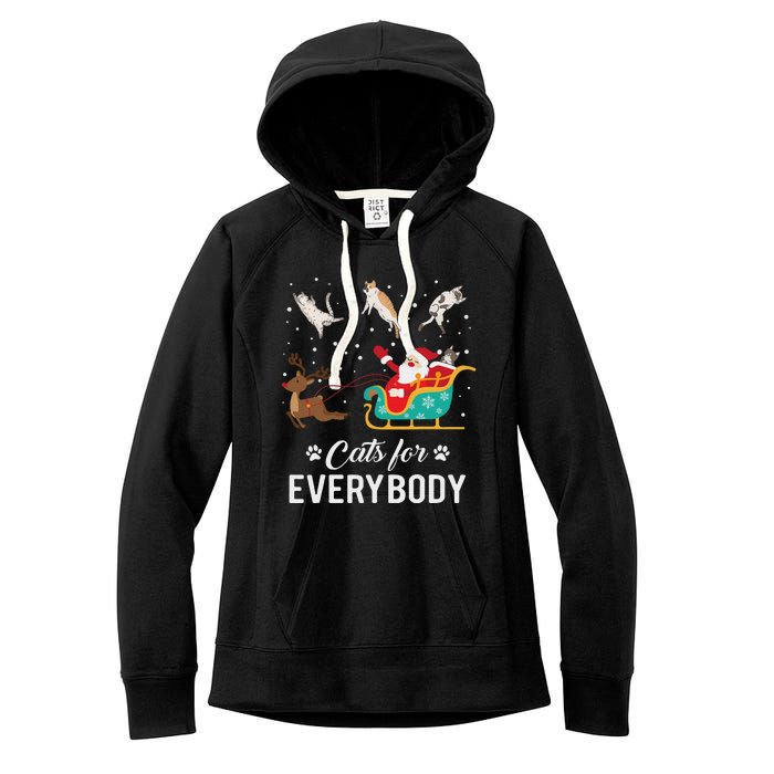 Cats For Everybody Christmas Cat Funny Xmas Santa Women Women's Fleece Hoodie