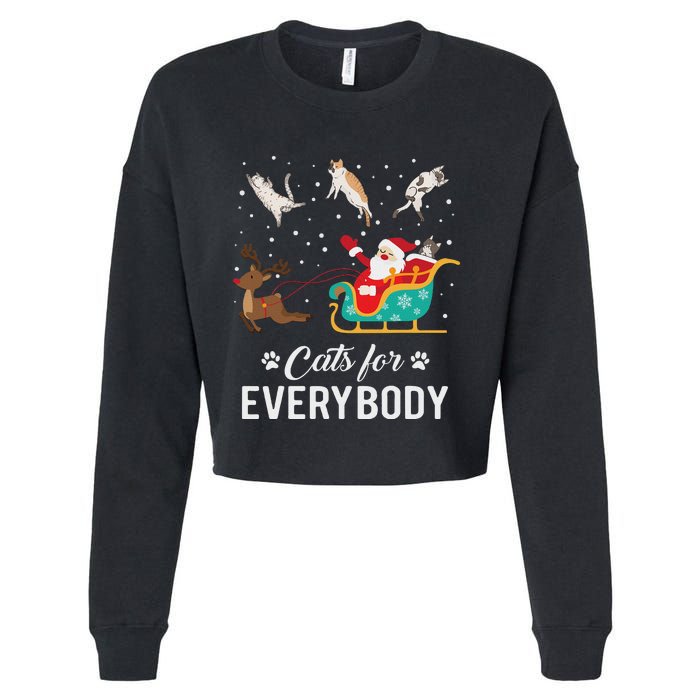 Cats For Everybody Christmas Cat Funny Xmas Santa Women Cropped Pullover Crew