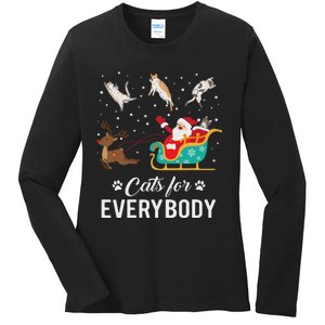 Cats For Everybody Christmas Cat Funny Xmas Santa Women Ladies Long Sleeve Shirt