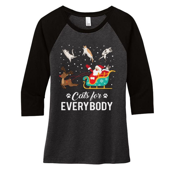 Cats For Everybody Christmas Cat Funny Xmas Santa Women Women's Tri-Blend 3/4-Sleeve Raglan Shirt